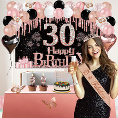 30Th Birthday Decorations for Her, 49Pcs Black Rose Gold Black Happy 30Th Birthd