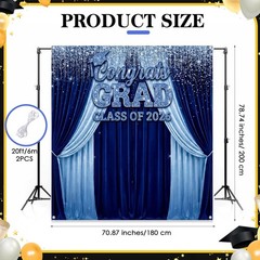Large Class of 2026 Graduation Backdrop 5.9×6.6ft Blue Congrats Grad Photo Props