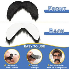 Black Fake Mustache and Eyebrows Set, Self Adhesive Fake Beard, Novelty Reali…