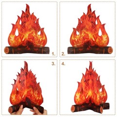 3D Cardboard Fake Flame 2 Pack, Artificial Fire Camping Decoration for Party