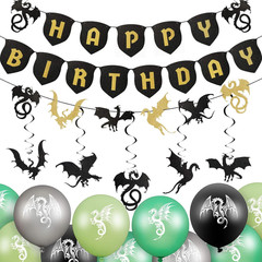 33 Pieces Dragon Birthday Party Supplies Dragon Decorations, 20 Dragon Balloons