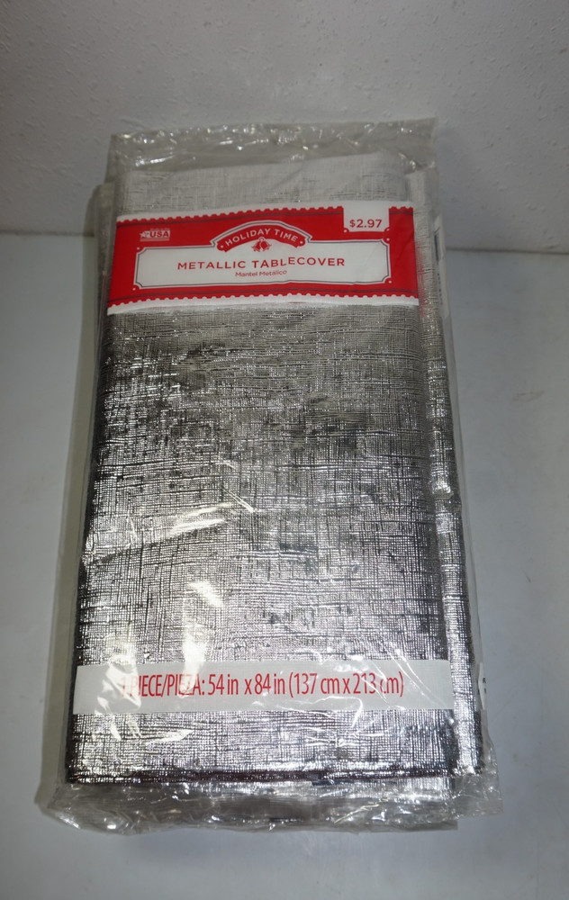 Holiday Time Metallic Silver Tablecloth Tablecovers 54×84 Lot of 8 Graduation
