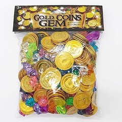 100Pcs Plastic Pirate Gold Coins Colored Gems Pirate Treasure Hunt Playset Toys