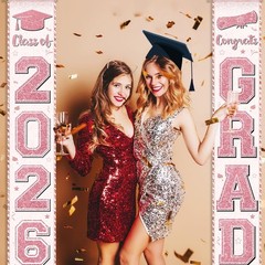 Pink Graduation Party Decorations Porch Sign Banners Door Hanging for High Sc…