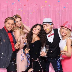 Shiny Pink Tinsel Backdrop 2 Pack for Birthday, Graduation, and Celebrations
