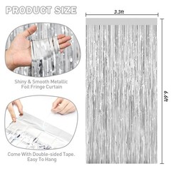 Silver Tinsel Backdrop Foil Fringe Curtains Metallic Door Streamers 2 PCS