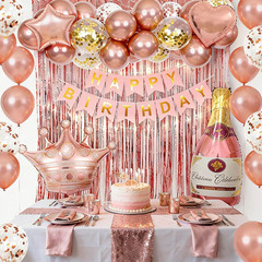 Rose Gold Birthday Decorations for Women with Happy Bithday Banner, Curtains, Bo