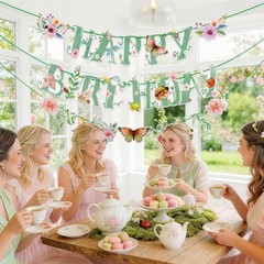 Charming Double-Sided Floral Birthday Banner with Butterflies – 70.87 Inches