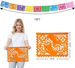 1 Pack 18 Ft Mexican Party Banner Cinco De Mayo Decoration, Plastic Papel Pic…