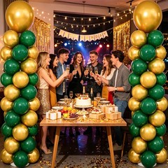 2 Sets Green Gold Balloon Column Stand Kit, 82Pcs Matte & Metallic Latex Ball…