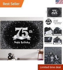 Stunning 6x4ft Happy 75th Birthday Banner with 20ft Ribbon – Perfect Gift