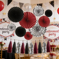 24PCS Maroon Decorations Burgundy Black Silver Party Decor Tassel Garland Banner