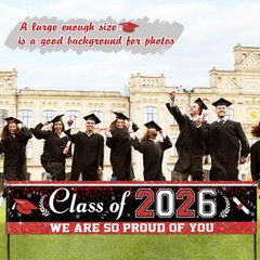 Black and Red Graduation Banner, Large Graduation Decorations Class of 2026 C…