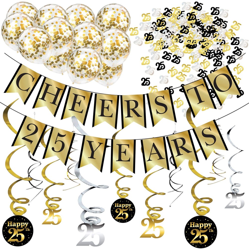 25th Birthday Party Decorations and Anniversary Pack – Pre-Strung Gold