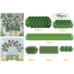 90 Pieces Tropical Leaves with Stems for Weddings Props