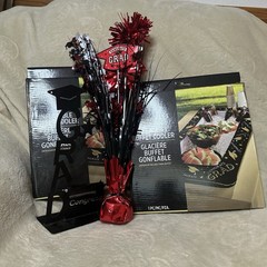 Graduation Congrats Grad Centrepiece Decorations Red Black White Foil Plastic