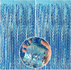 Tinsel Foil Fringe Curtains Wavy Backdrop for Parties Sparkle Metallic Wavy Foil
