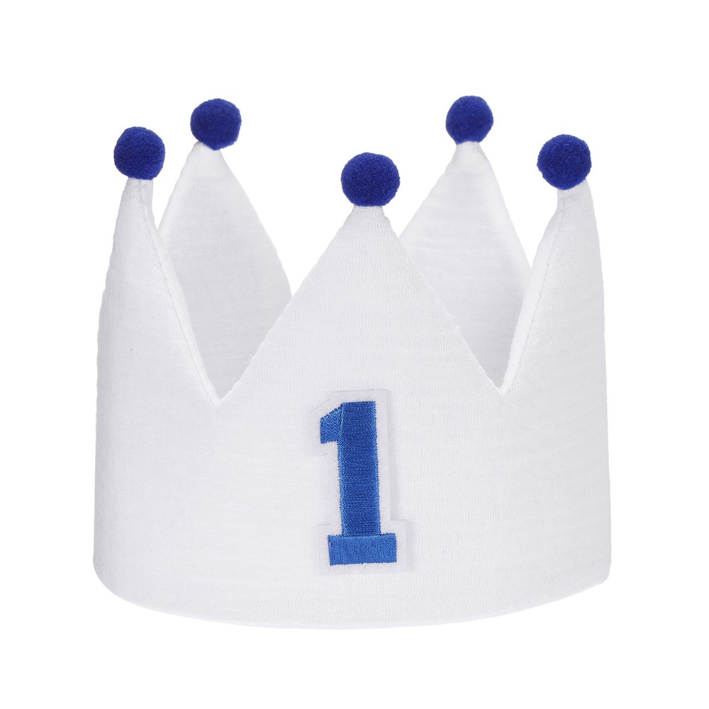 1st Birthday Crown Hat Reusable Party Hats with Elastic Band, White