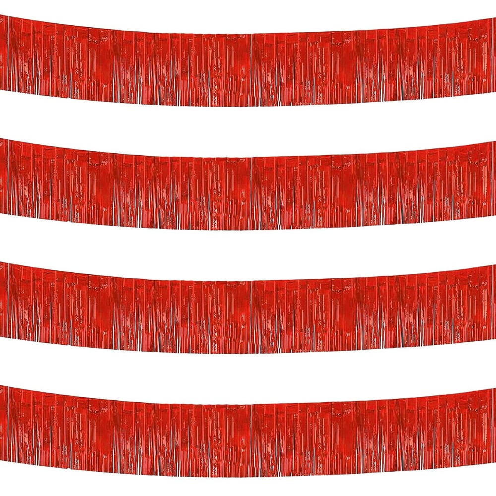 4 Pack 40 Feet Red Tinsel Foil Fringe 30 inch width and 10 feet length,