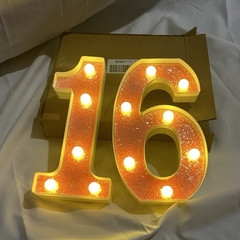 LED Marquee Light Up Number 16 Pink Glitter Birthday Decor Battery