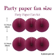 Red Party Decorations Paper Fans Bulk 16in Anniversary Wine Red DIY Set 30 PCS