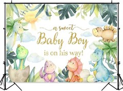 Dinosaur Baby Shower Backdrop Rawr Its a Boy Party 7x5ft (82×60 inch) Blue