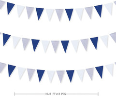 30 Ft Navy Blue White and Silver Party Decorations Royal Blue Triangle Flag Penn