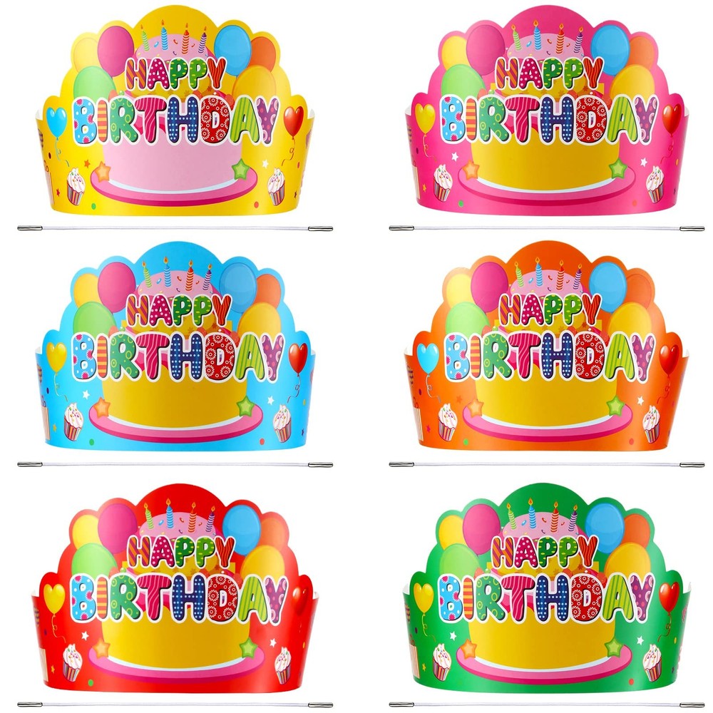 36 Pcs Happy Birthday Crowns Paper Hats for Kids School Classroom Celebration