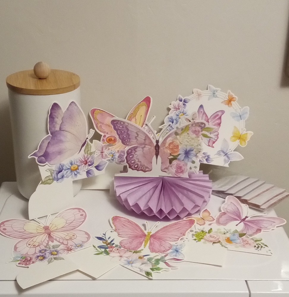 7 PC Honeycomb Paper Butterfly Tabletop Decorations UNUSED 5 X 6 Inches