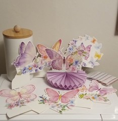 7 PC Honeycomb Paper Butterfly Tabletop Decorations UNUSED 5 X 6 Inches