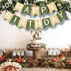 Brown Green Happy Birthday Banner Greenery Theme 13Pcs | Party Supplies Garland