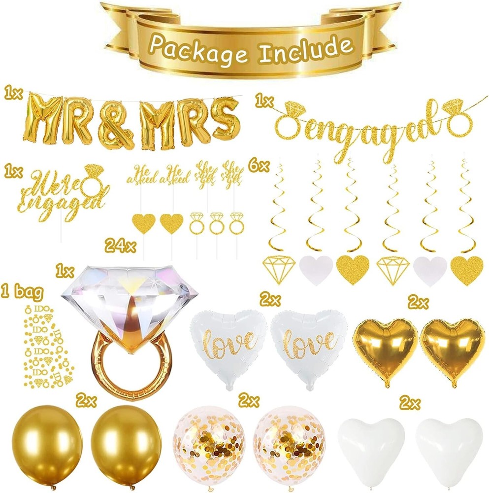 Engagement Party Decorations Sparkly Gold Engagement Decorations, Engaged Banner