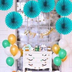 Vibrant Teal Hanging Decorations – Set of 6 Durable Paper Fans for All Occasions