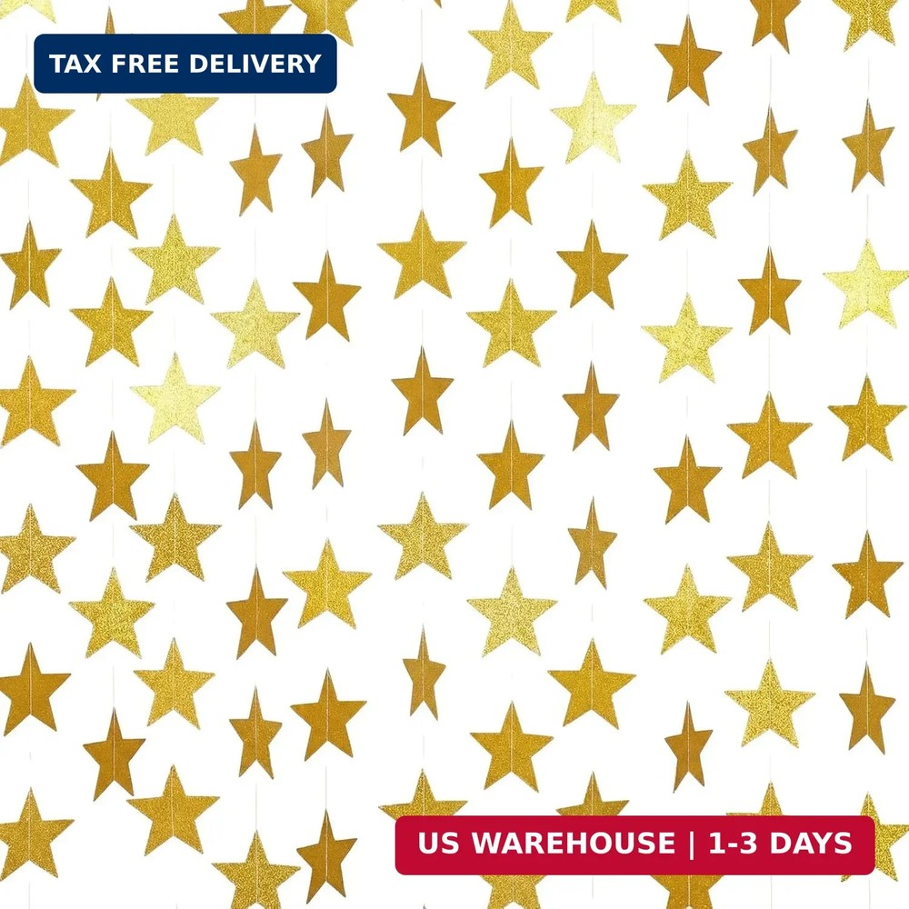 Spakon 65 Feet Glitter Star Paper Garland Banner Hanging Decoration Star Streame