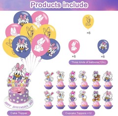 Daisy Duck Party Decoration Set – Movie Theme Banner, Cake Topper, Latex Balloon