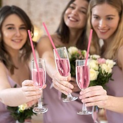 50pcs Pink Heart Shaped Straws Cute Plastic Drinking Heart Straws Disposable for