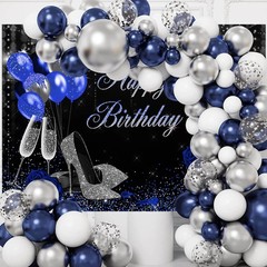 Mocsicka Birthday Backdrop for Women Silver 7x5ft (82×60 inch), Blue,Silver