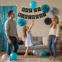 Black Teal Blue and Silver Happy Birthday Party Decorations Turquoise Aqua Ballo