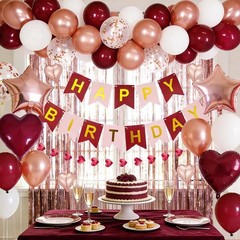 Burgundy Decorations for with Happy Bithday Banner, Curtains, Burgundy Heart …