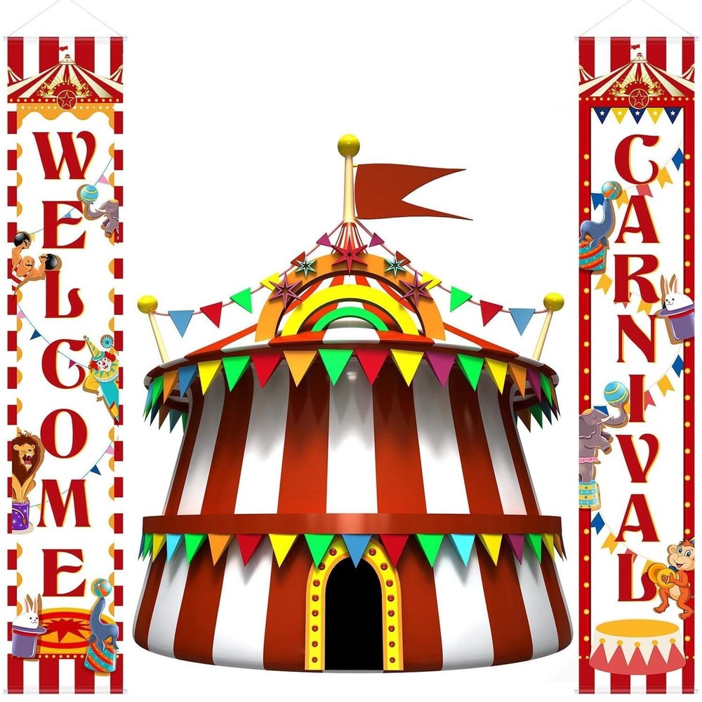 2 Pcs Carnival Decoration Porch Banner Welcome to the Circus Door Banner Hall…