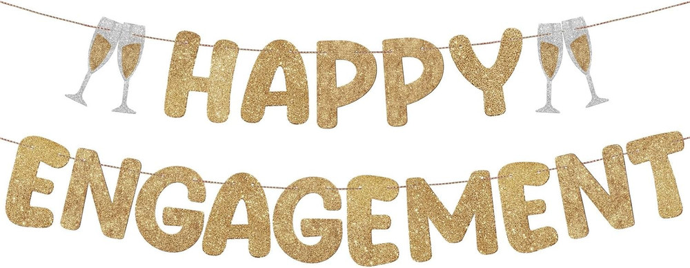 Pre Strung Happy Engagement Banner Glitter Engagement Party Decorations for Cong