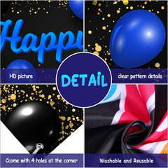 Happy 10Th Birthday Blue and Black Banner Cheers to 10 Years Old Backdrop Confet