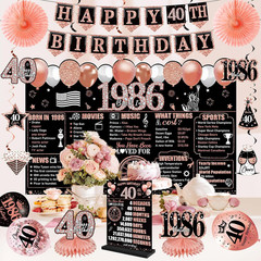 40Th Birthday Decorations for Women, 25PCS Black Rose Gold Happy 40Th Birthday B