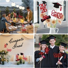 20 PCS Graduation Decorations Class of 2026, Black and Red Double-Sided Centerpi