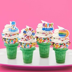 Happy Birthday Rings 24 Cupcake Toppers Featuring Multi-Colored Balloons Part…