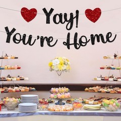 Black Glitter Welcome Home Banner, Yay! You’re Home Banner for Welcome Back, …