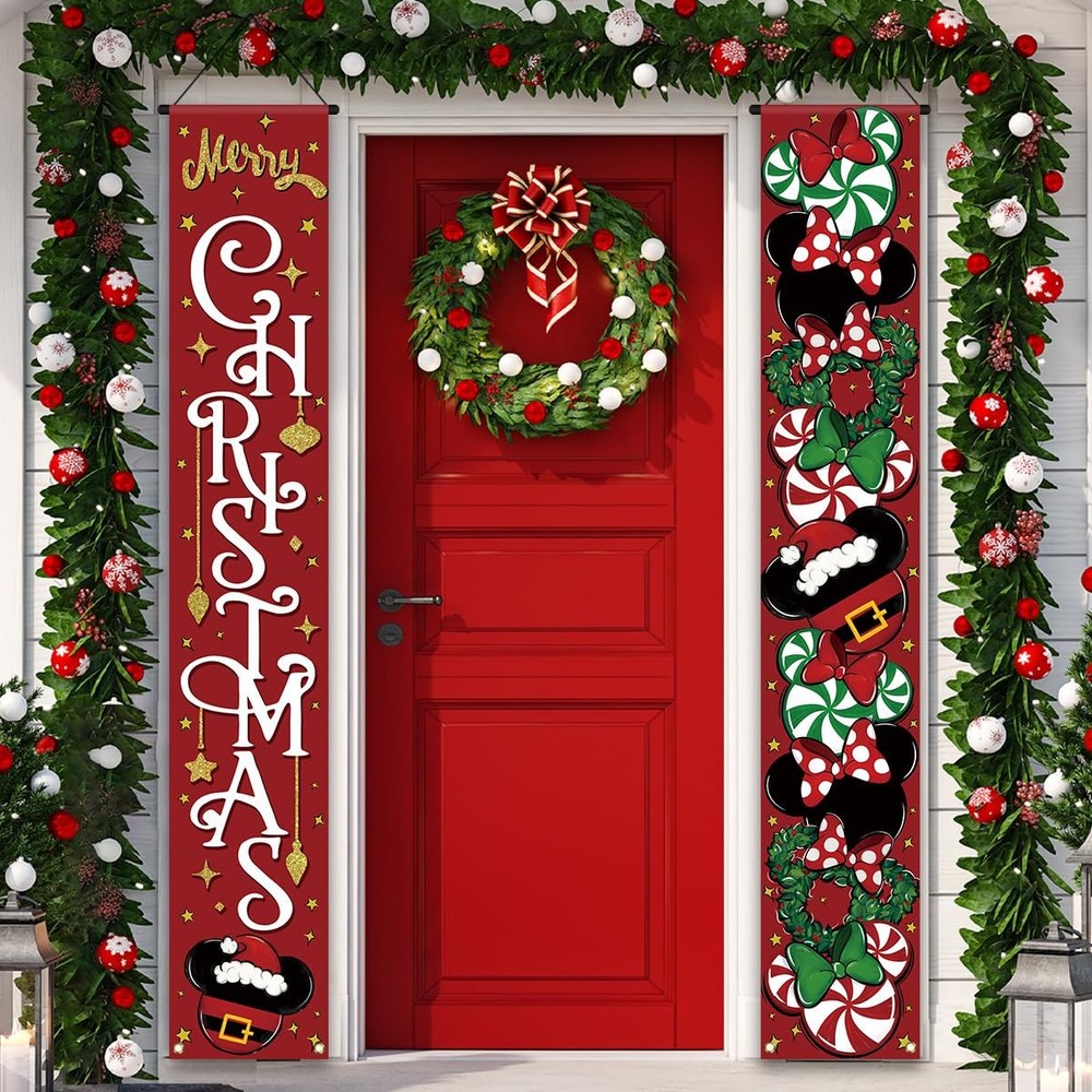 Christmas Cartoon Mouse Welcome Sign – New Year Winter Xmas Decor – Red Chris…