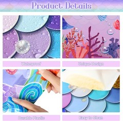 2 Pieces Mermaid Party Tablecloth Plastic Mermaid Party Supplies Disposable