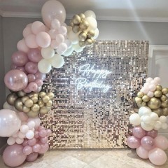 Champagne Gold Shimmer Wall Backdrop, 30cm*30cm*24 Pcs Square Sequin Panels, Lig