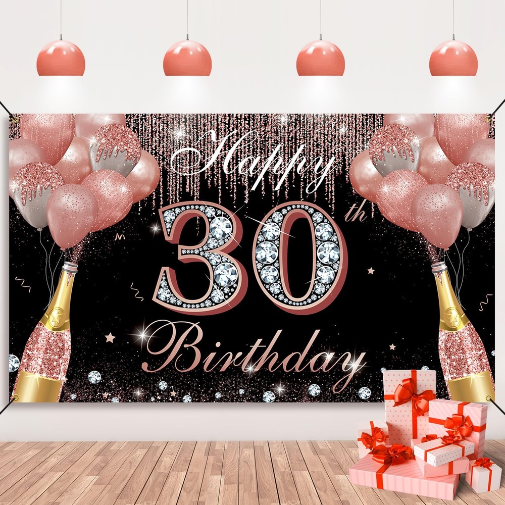 Happy 30th Birthday Decorations for Women Rose Gold, Cheers to 30 Years Birthday